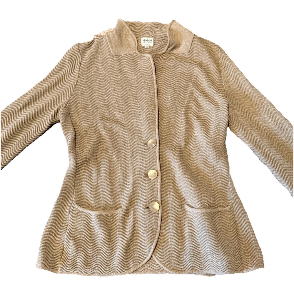 Armani Collezioni Blazer Womens 10 Beige Chevron Knit Button Front Made Italy